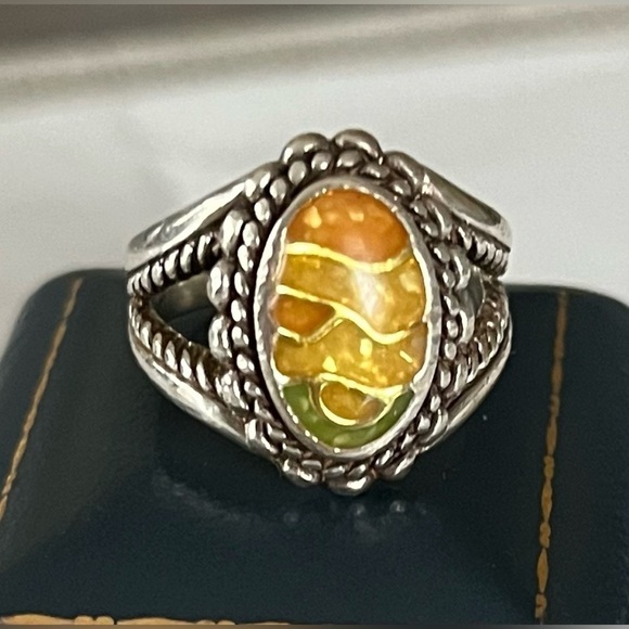 Designer Carolyn Pollack Vintage Relios Desert Scene Sterling 925 Ring Sz 7.5 - Picture 1 of 15